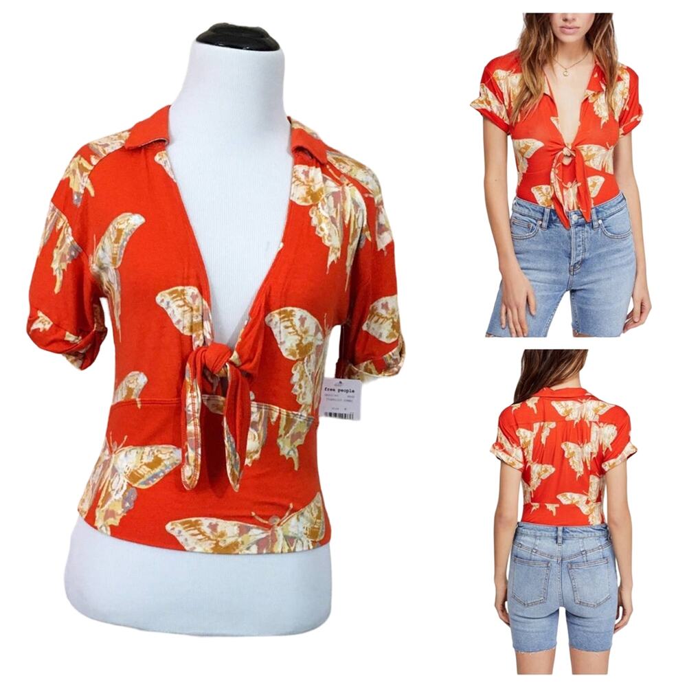 NWT Free People Ready, Set Sail Tie Front Crop Top - Tigerlilly Combo - Medium